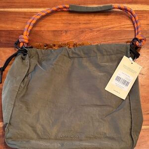 Rotunda Olive Green Shoulder Bag with Orange Accents